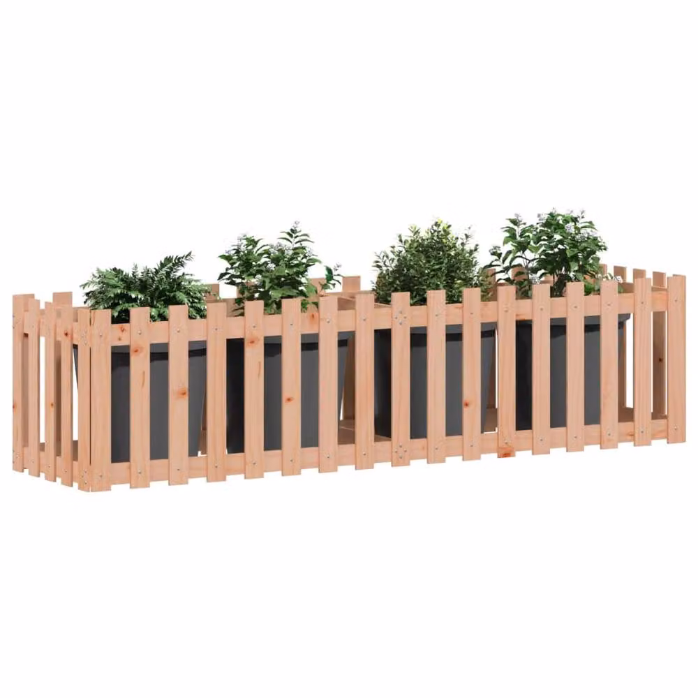 Berkfield Home Garden Raised Bed with Fence Design in Brown Solid Wood, W/D/H: 200 x 50 x 50 cm – 2