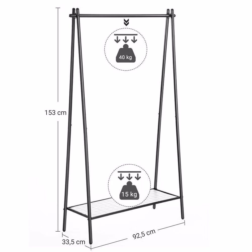 SPETLEK Minimalist Clothes Rail with Matt Black Steel Structure, H 153.0 cm x W 92.5 cm x D 40.0 cm – 2