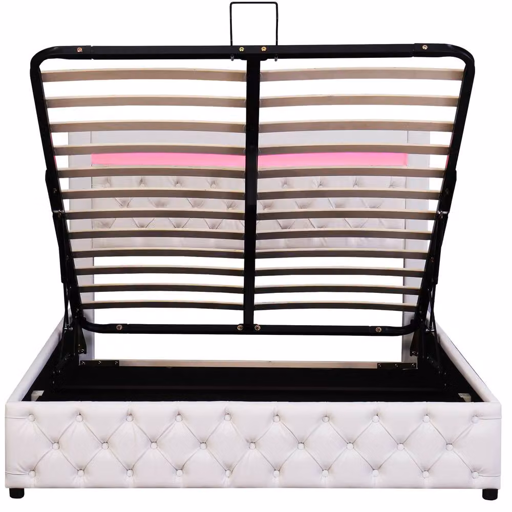 STILVORA White Upholstered King Size Bed with Storage, LED Lighting and Synthetic Leather, W: 150 cm, D: 200 cm – 7
