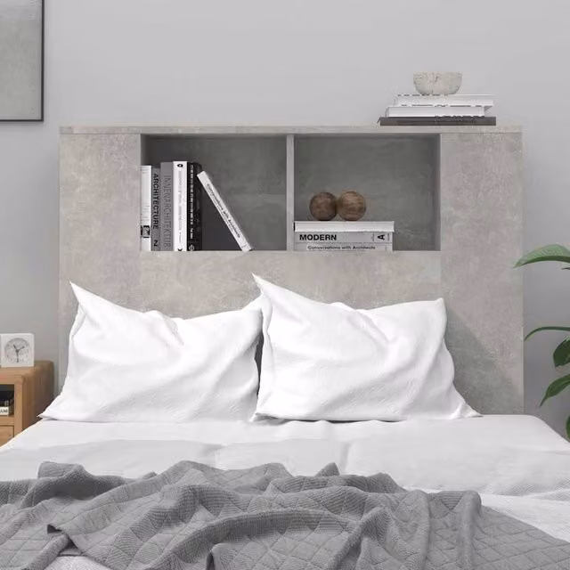 Berkfield Home Modern Headboard Cabinet in Concrete Grey with Integrated Bedside Shelf, W: 100 cm, D: 18.5 cm, H: 104.5 cm – 1