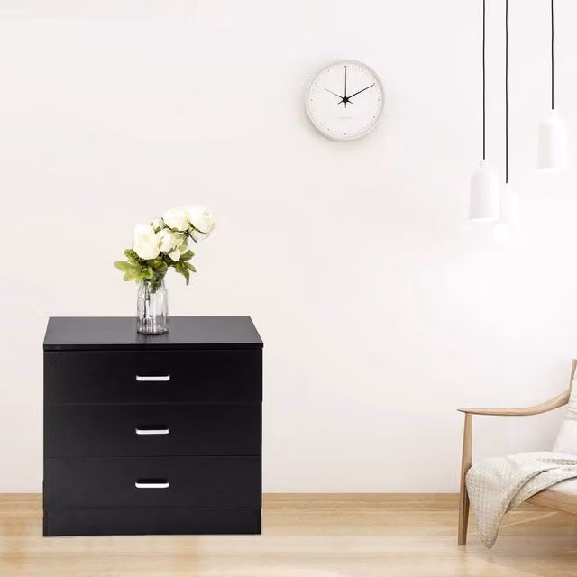 EONLION Modern 3 Drawer Wooden Nightstand and Chest of Drawers in Black, Width: 100 cm – 1