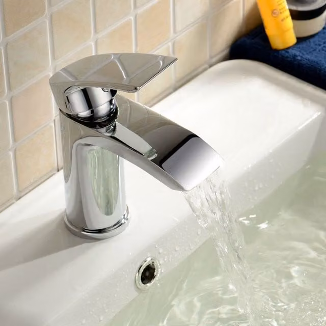 Nes Home Chrome Modern Waterfall Cloakroom Basin Mono Mixer Tap in Silver