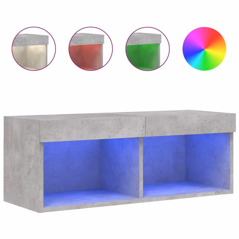 Berkfield Home Modern TV Cabinet with LED Lights in Concrete Grey, W/D/H: 80 x 30 x 30 cm – 3