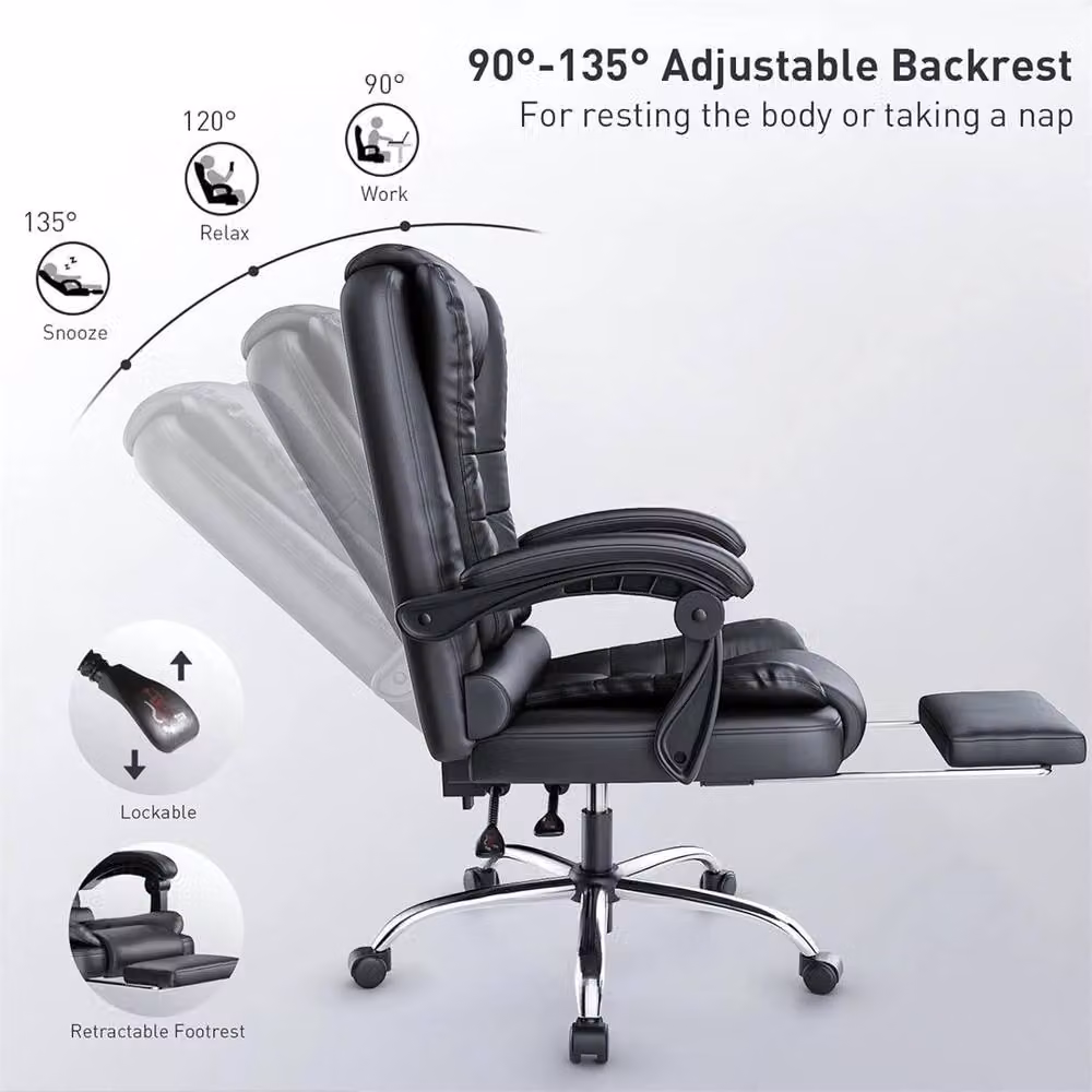 Havendro Ergonomic Black Faux Leather Gaming and Executive Office Chair with Headrest and Armrests – 3