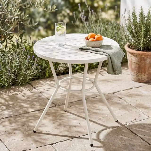 Core Products Round Garden Bistro Table in White Plastic and Powder Coated Steel