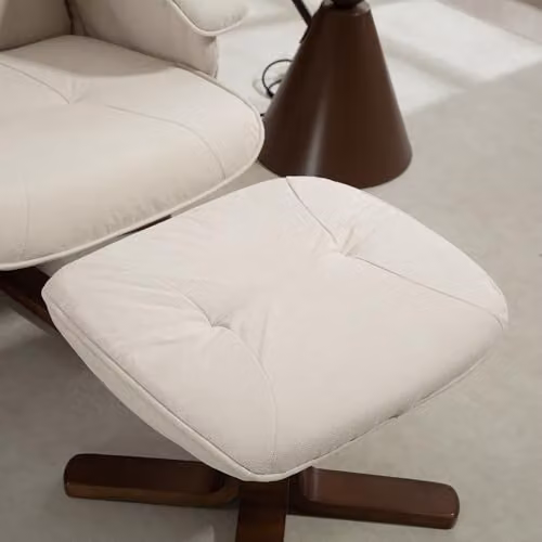 HOMCOM Beige Fabric Swivel Recliner Chair with Ottoman and Solid Wood Frame – 5