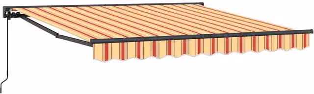 Berkfield Home Manual Retractable Folding Arm Awning in Yellow, Orange and Grey, W: 300 cm, D: 250 cm