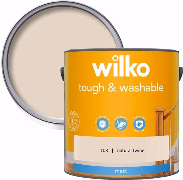 wilko Tough and Washable Matt Emulsion Paint, Beige, 2.5 l