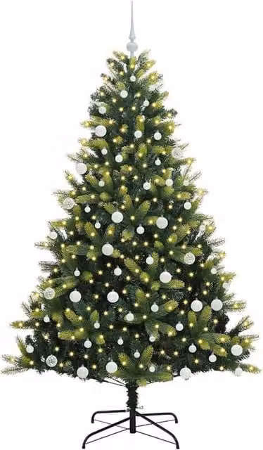 Berkfield Home Realistic Artificial Hinged Christmas Tree with 300 LEDs, Green, Height: 180 cm