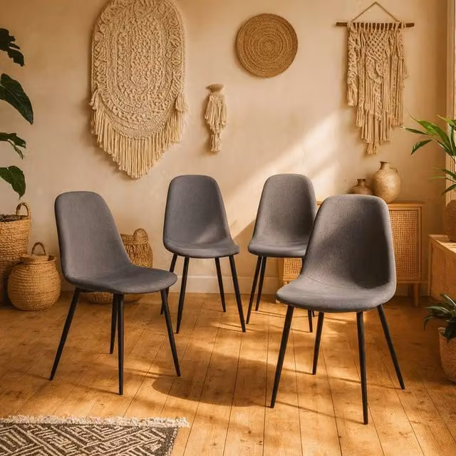 Wyld Haus Set of 4 Tipsyfern Upholstered Dining Chairs in Dark Grey with Matt Black Metal Legs – 1
