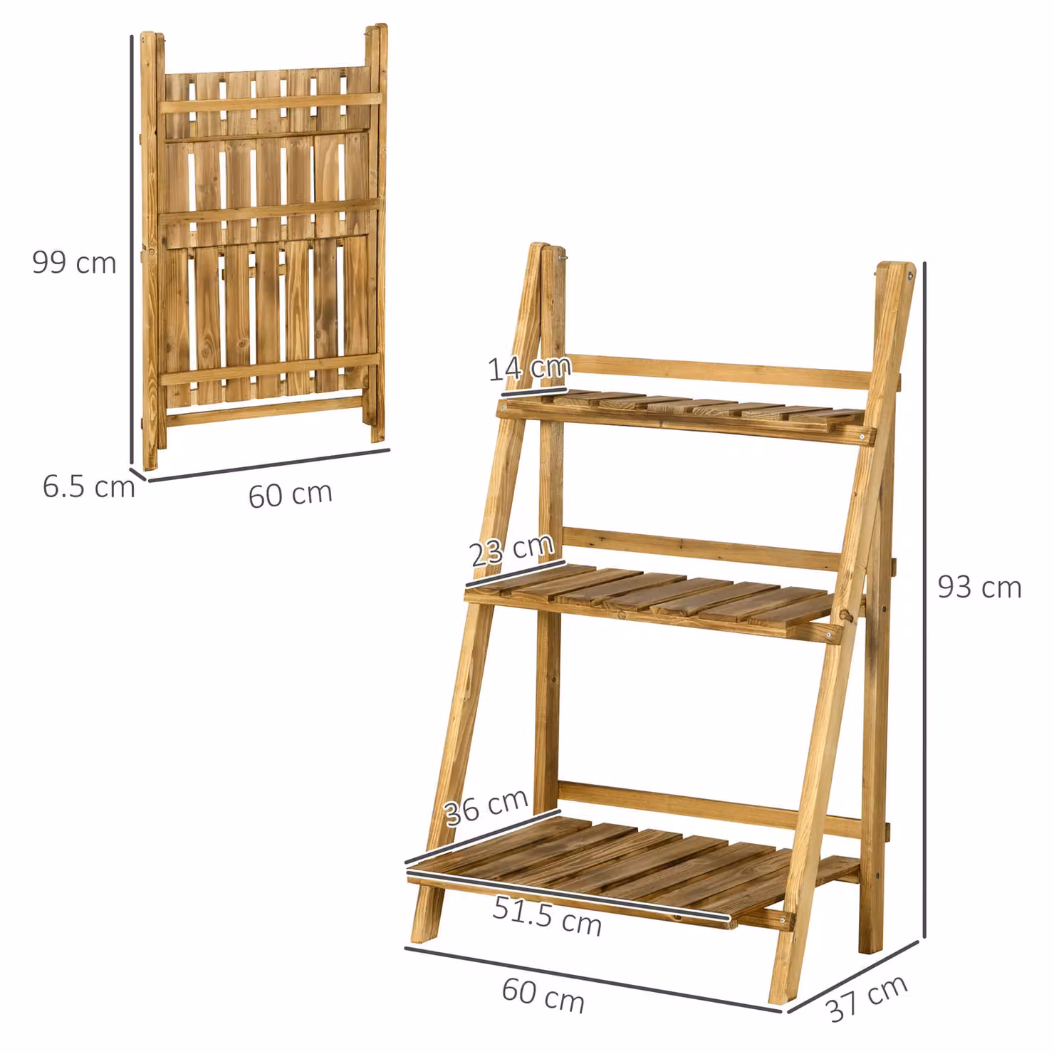 OUTSUNNY Wooden Flower Pot Rack Holder Foldable Storage Shelf Stand in Brown and Sand, W/D/H: 60.0 x 37.0 x 93.0 cm – 2
