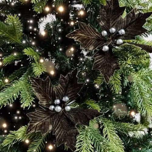 Melody Maison Set of 2 Green Velvet Poinsettia Floral Christmas Decoration Picks, Height: 20 cm – 1