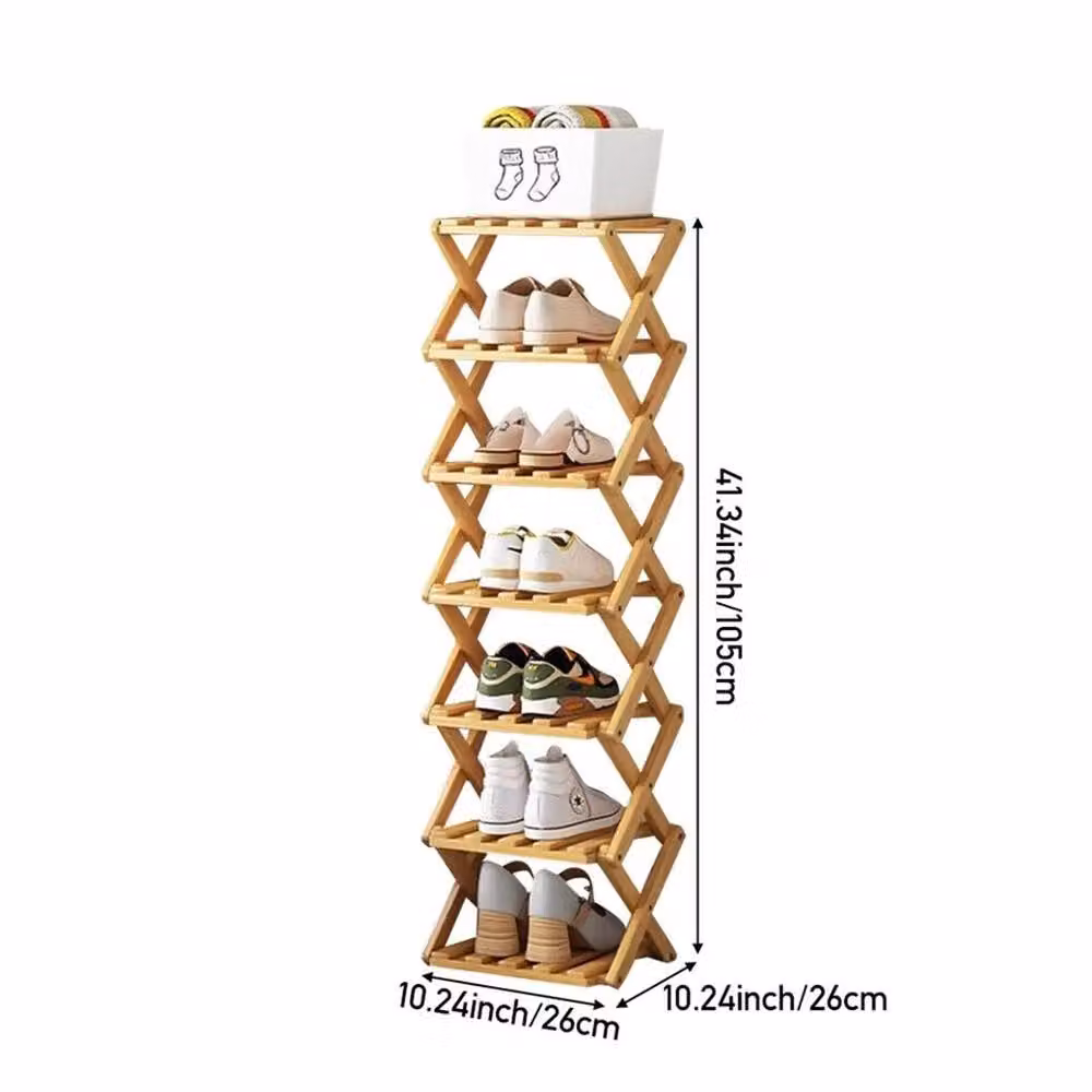 EONLION 7-Tier Folding Bamboo Shoe Rack in Natural Wood, Width: 50 cm – 2