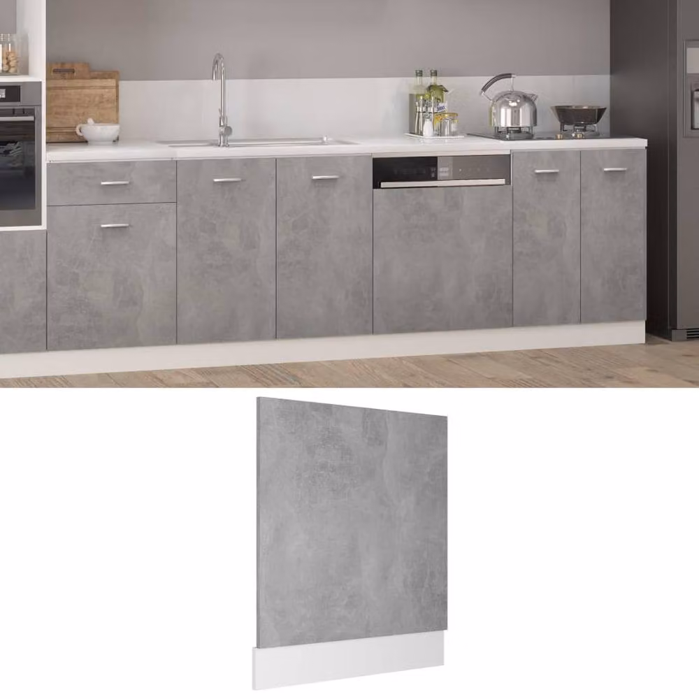 Berkfield Home Durable Dishwasher Panel in Concrete Grey, W: 59.5 cm, D: 3 cm, H: 67 cm, Engineered Wood – 1