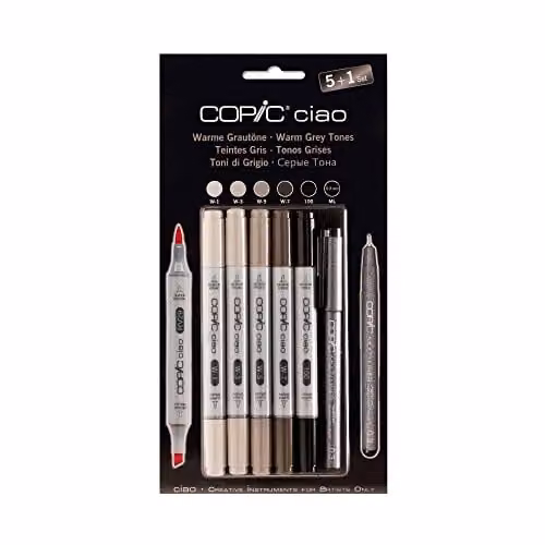 Copic Ciao Brush Marker Pen Set in Grey, Black and Multicolour