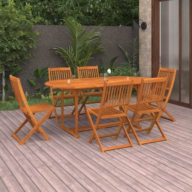 Berkfield Home 7 Piece Garden Dining Set in Brown Solid Oiled Acacia Wood