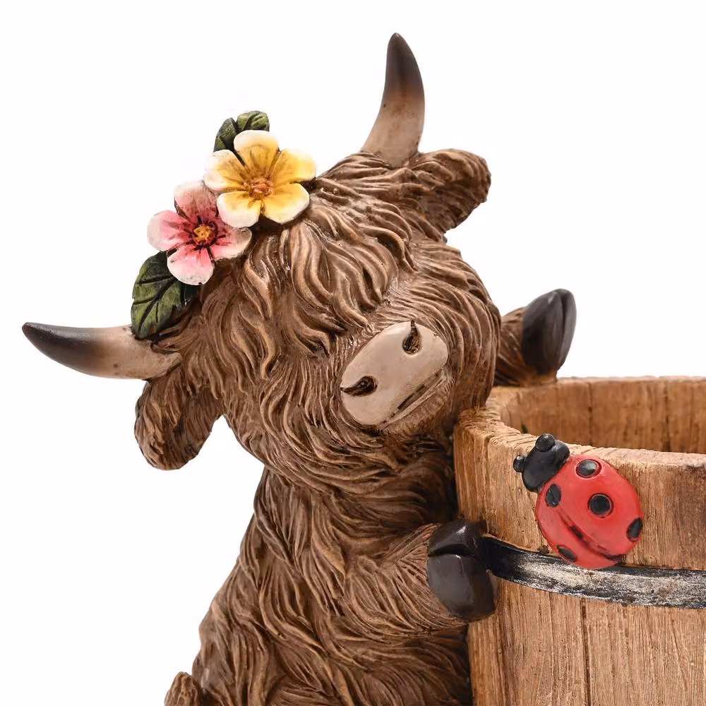 Country Living Ceramic Highland Cow Tabletop Planter in Brown – 3