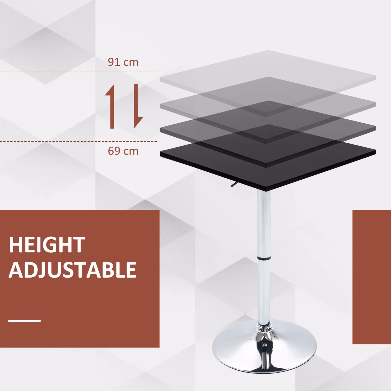 HOMCOM Adjustable Height Bar Table with Metal Frame and Square Tabletop in Black – 3