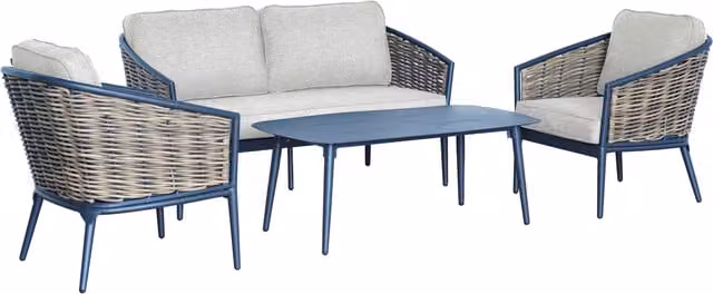 SHG Bolingbroke 4 Seater Aluminium Brown Wicker Sofa and Coffee Table Set with Beige Cushions