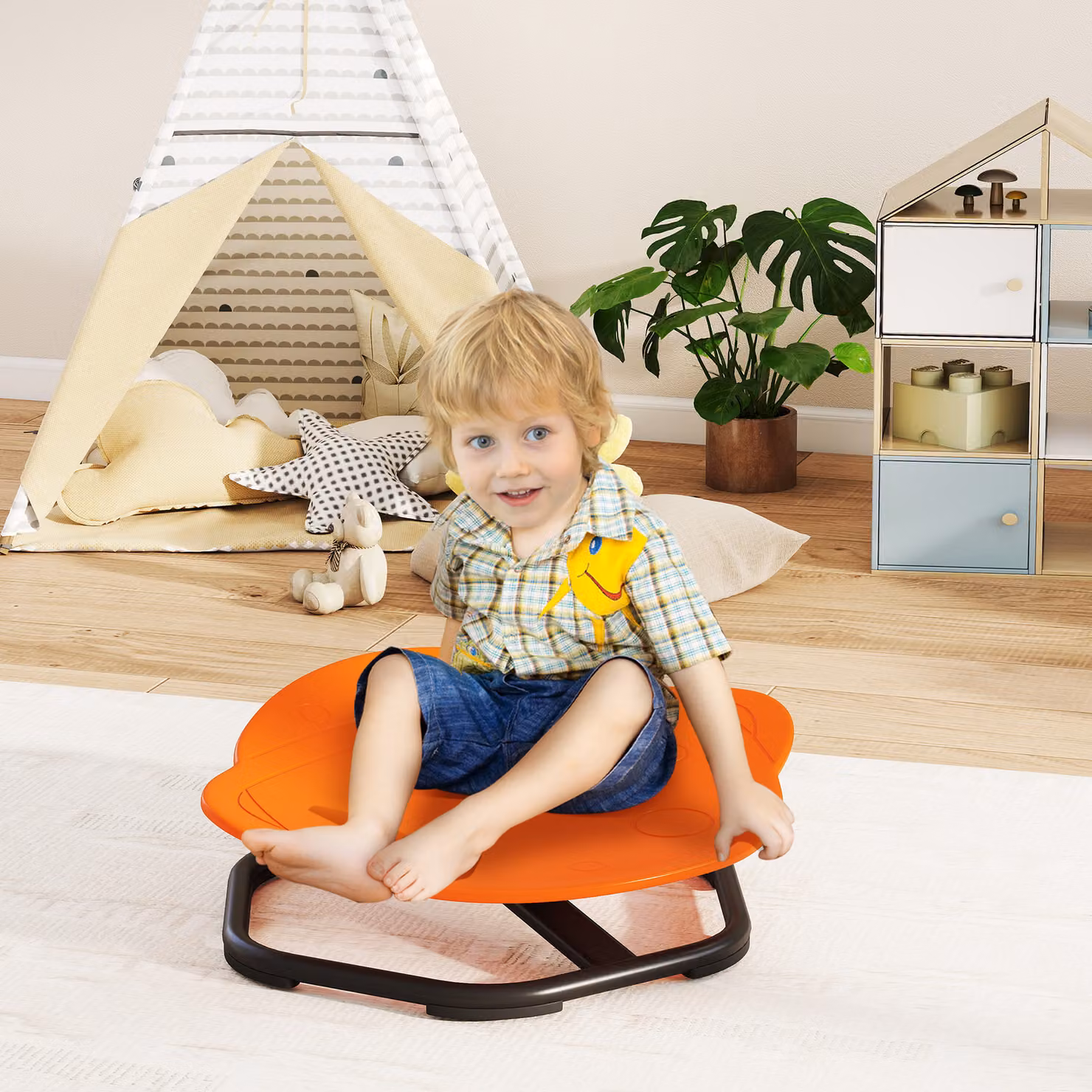 AIYAPLAY Planet-Shaped Kids Swivel Chair, Orange Sensory Spinning Chair for Balance and Coordination Training – 2