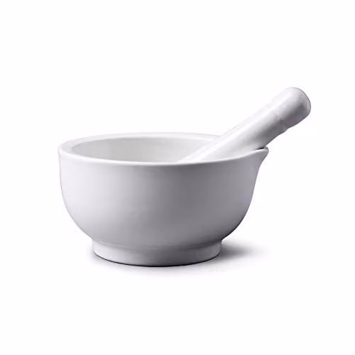 WM Bartleet & Sons White Porcelain Mortar and Pestle Set with Pouring Spout, 11 cm