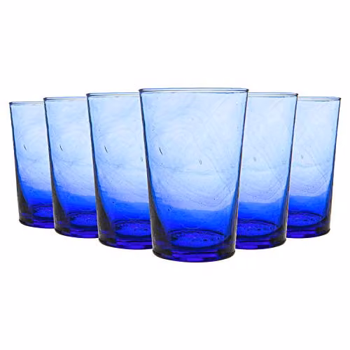 Nicola Spring Meknes Blue Hand-Blown Moroccan Glass Tumbler Set of 6, 325ml