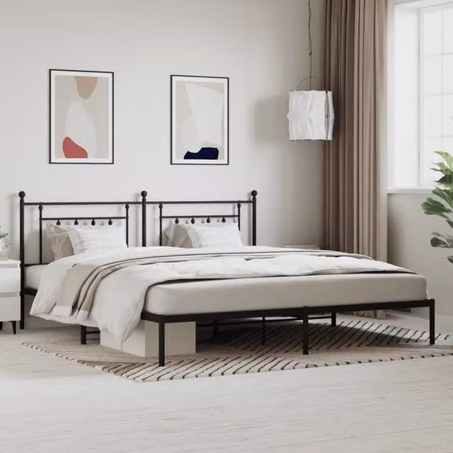 Berkfield Home Metal Bed Frame with Headboard in Black, 200 x 200 cm – 1