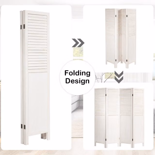 Costway White Wooden Room Divider Screen in Shabby Chic Style