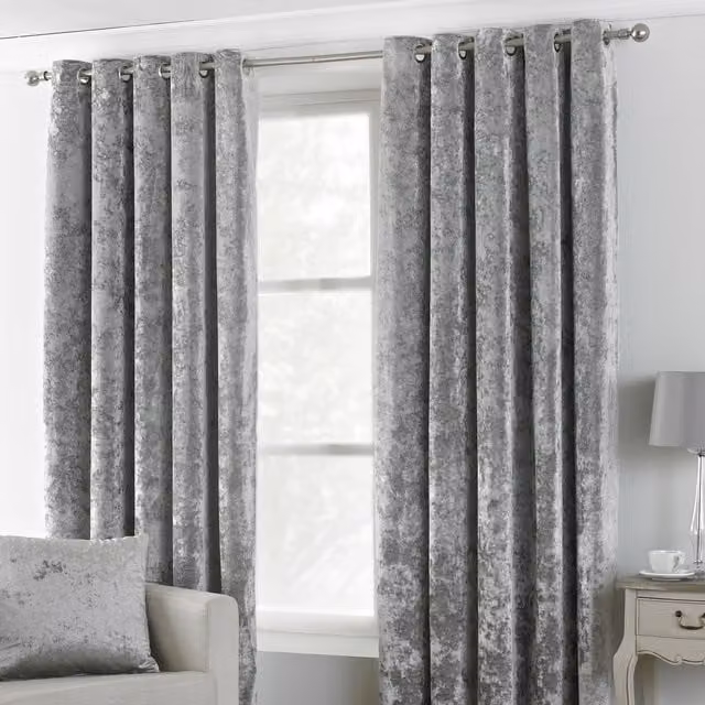 Make it a Home Verona Crushed Velvet Eyelet Curtains in Silver/Grey, Width: 137 cm