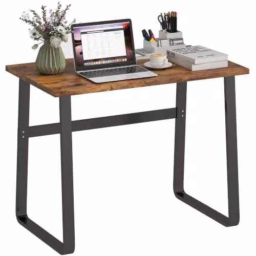 HOMCOM Industrial Computer Desk in Brown and Black, W/D/H: 100 x 58 x 74.5 cm – 1