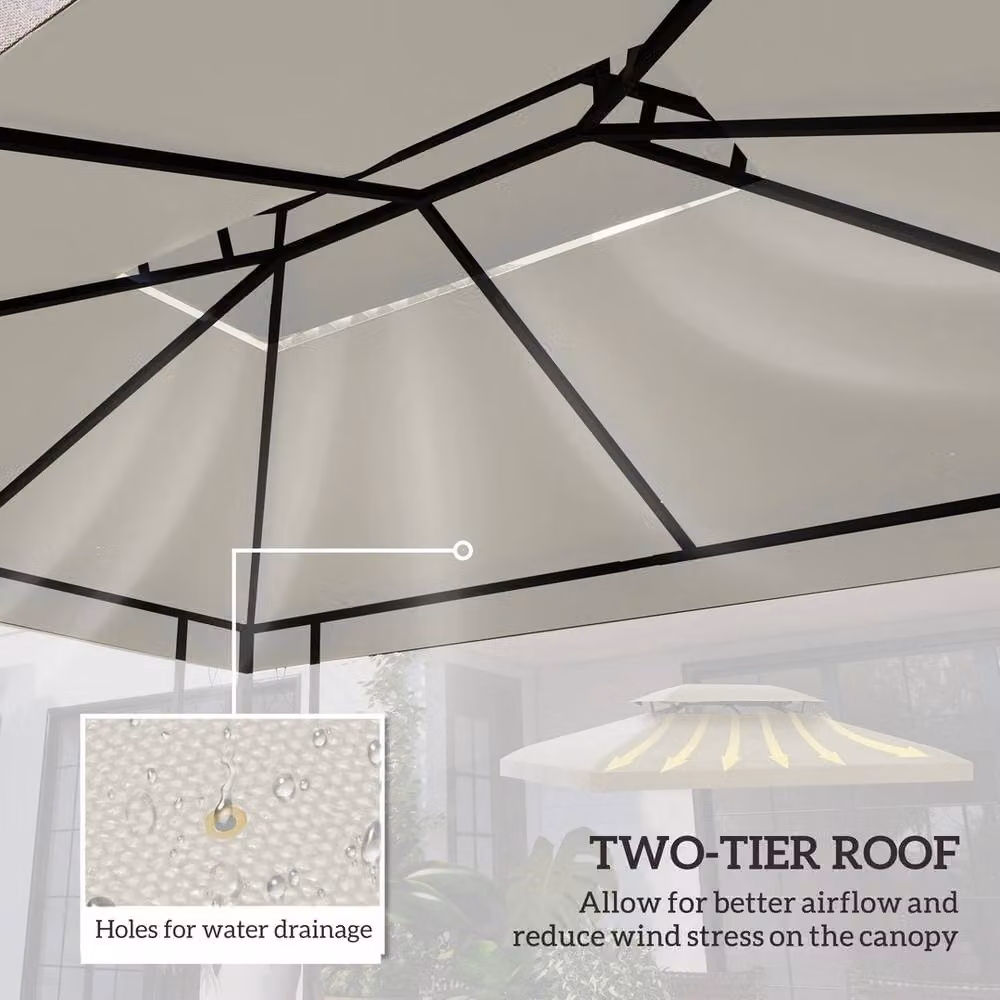 EONLION Replacement Gazebo Roof Canopy in Beige Polyester, W: 300 cm x D: 100 cm x H: 100 cm – 3