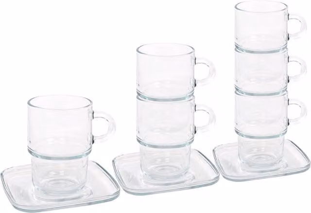 LAV Cozy 12-Piece Stackable Glass Coffee Cups and Saucers Set, 350ml, Clear – 1