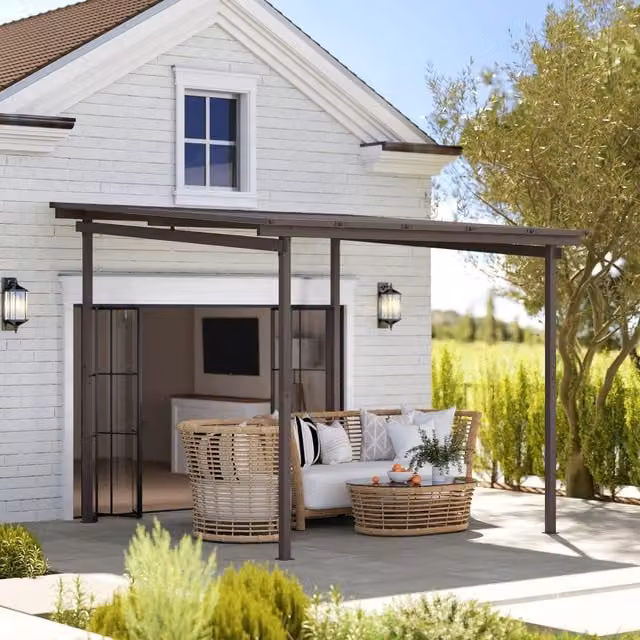 Outsunny Brown Metal Lean-to Pent Pergola, W x D: 300 x 300 cm