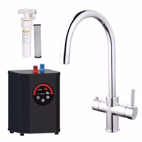 Nes Home Single Lever Round Kitchen Tap in Chrome with Instant Boiling and Filtered Water Function and Heating Tank – 1