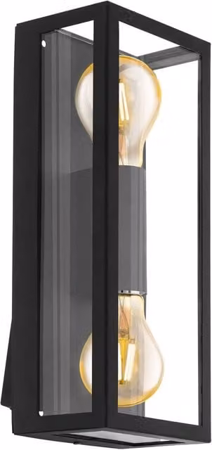 Loops Black IP44 Outdoor Wall Light with Square Transparent Glass Shade and 2x E27 Bulb Holders