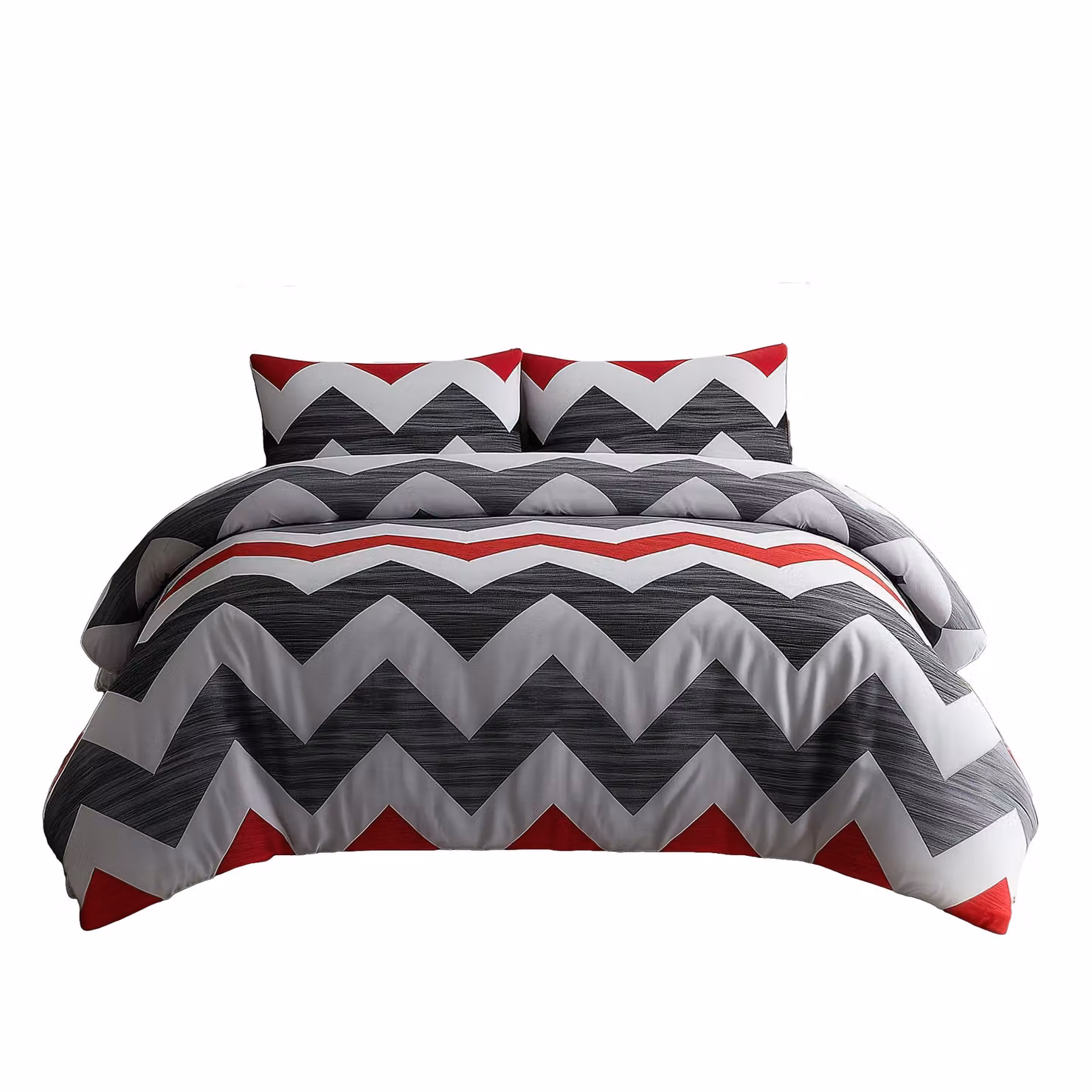 Home Sweet Home UK Double Reversible Ronaldo Pattern Polycotton Duvet Cover and Pillowcase Set in Grey and Red, 220 x 220 cm – 2