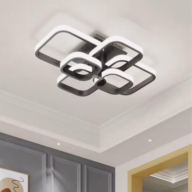 Komore Dimmable Geometric LED Semi Flush Ceiling Light in Black