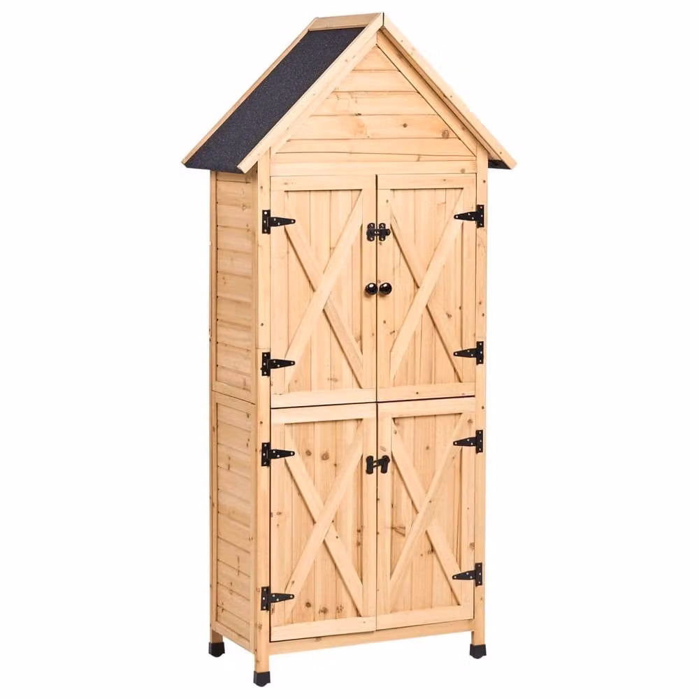 Wyld and Coco Natural Fir Wood Outdoor Garden Shed with Double Doors and Internal Shelving, W/D/H: 183 x 85 x 70 cm – 1