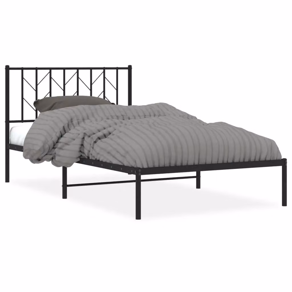 Berkfield Home Metal Bed Frame with Headboard, Black, W: 107 cm, L: 203 cm – 2