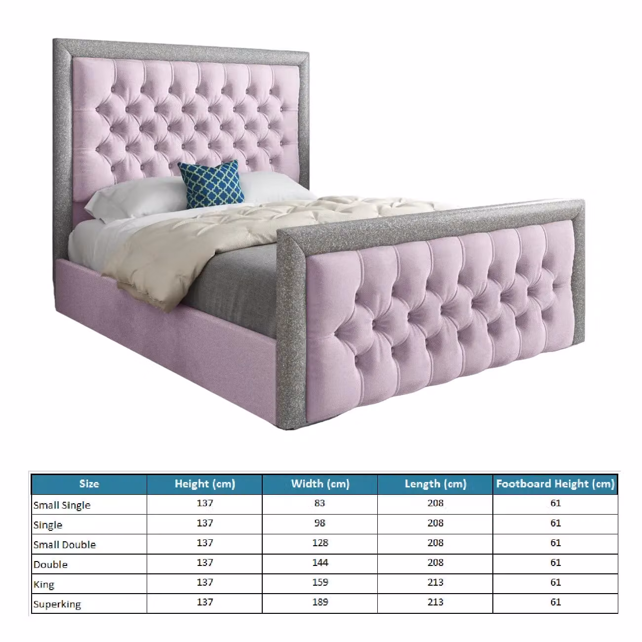 Casani Rincon Glitter Border Upholstered Velvet Designer Bed Frame in Pink, W/D/H: 90 x 200 x 137 cm – 5