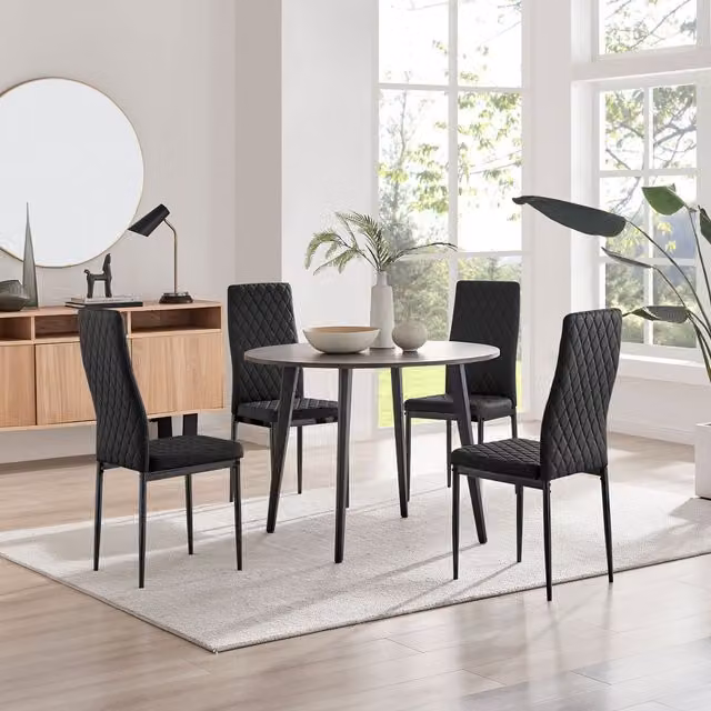 FurnitureboxUK Koko Walnut Effect Round Dining Table and 4 Milan Black Leg Chairs Set