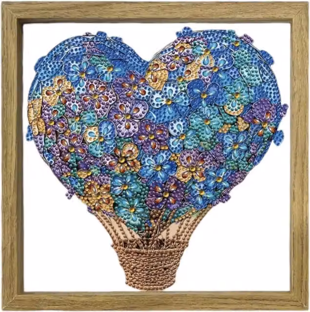 Syntego Floral Heart Hot Air Balloon Diamond Art Kit with Clear Frame in Multicolour
