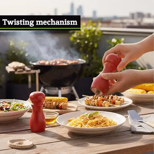 Orsina Red Glossy Wooden Salt and Pepper Grinder Set, H11 x W5 x D5 cm – 3