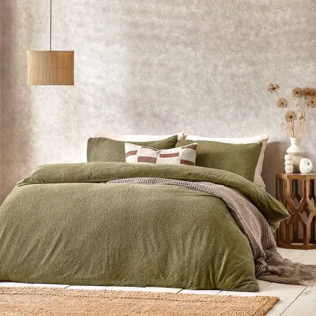 Make it a Home Boucle Textured Duvet Cover Set, Green, 200 x 200 cm