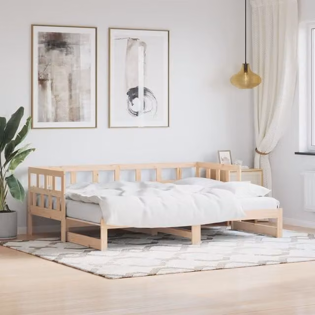Berkfield Home Rustic Solid Wood Pine Daybed with Trundle in Brown, W/D/H: 80 x 200 cm