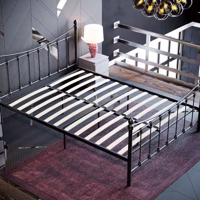 Vida Designs Paris Metal Bed in Black, Double (140 x 200 cm)