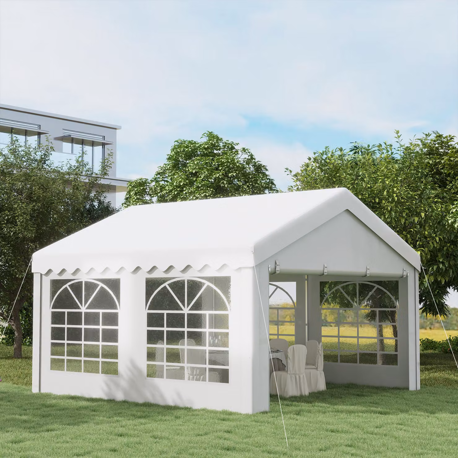 Outsunny White Heavy Duty Garden Party Tent with Removable Sidewalls and Double Doors, W 400 x D 400 x H 280 cm – 2