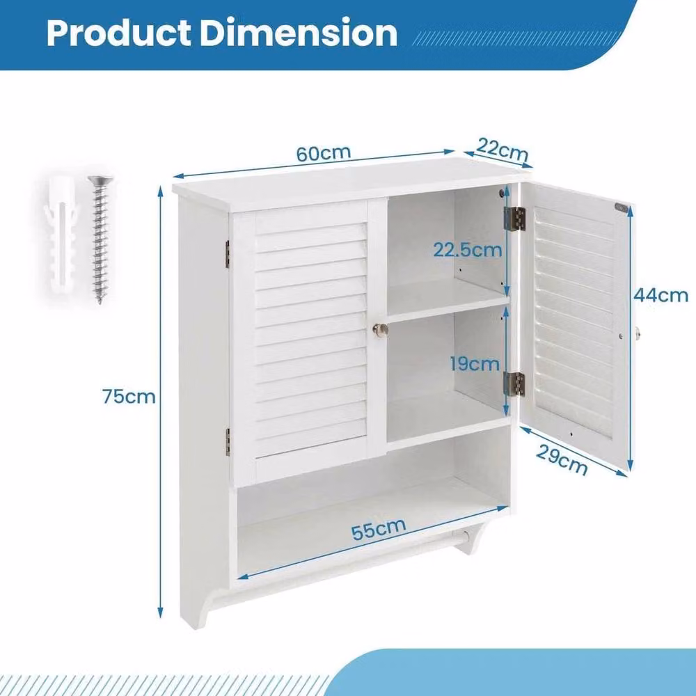 KORVIXA White Wall Mounted Bathroom Cabinet with Internal Shelves and Hinged Doors – 2