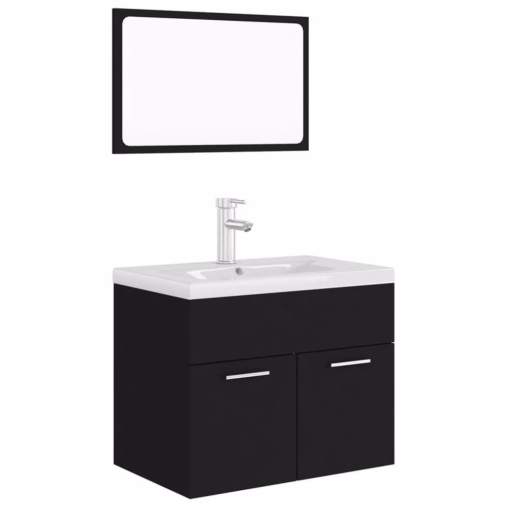 Berkfield Home Modern Black Bathroom Furniture Set with Vanity Unit and Mirror Cabinet – 2