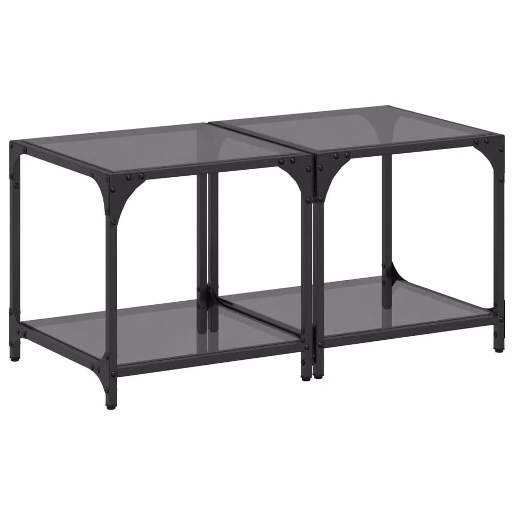Berkfield Home Modern Coffee Table Set with Black Glass Top and Steel Frame, W/D/H: 40 x 40 x 40 cm, 2 Pieces – 3